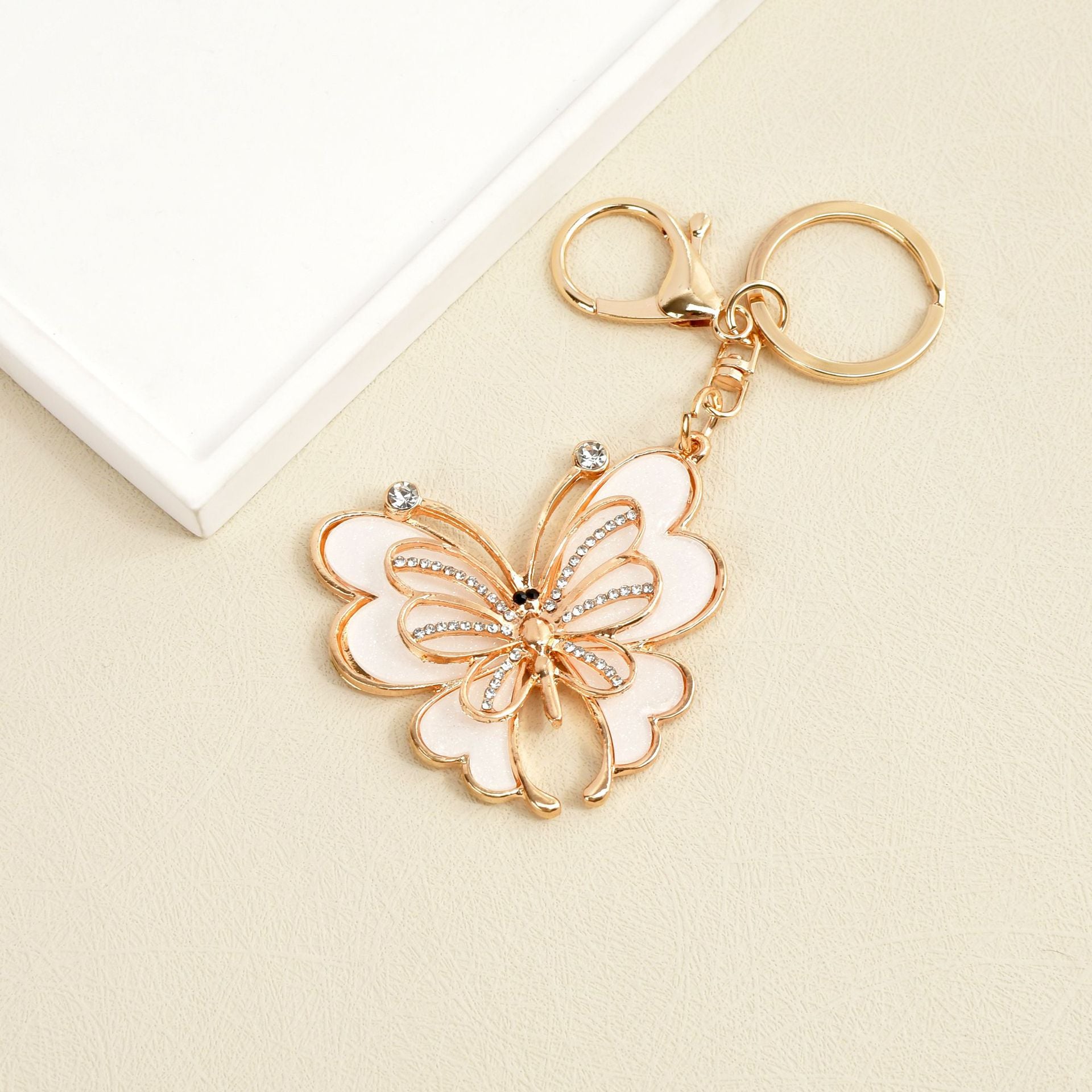 Wholesale Double Layer Butterfly Diamond Metal Keychain